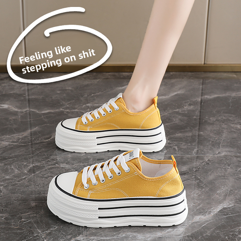 Women’s Thick-Sole Black Canvas Casual Platform Shoes