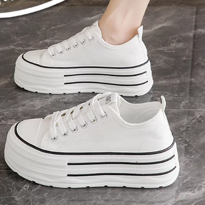 Women’s Thick-Sole Black Canvas Casual Platform Shoes