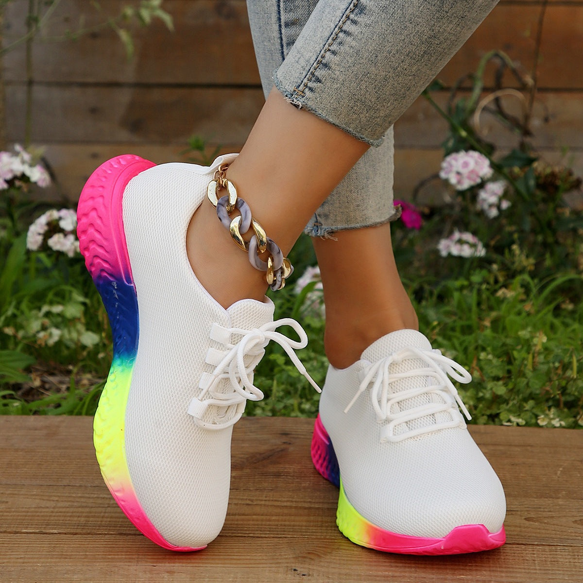 Women's thick-soled knitted sports shoes
