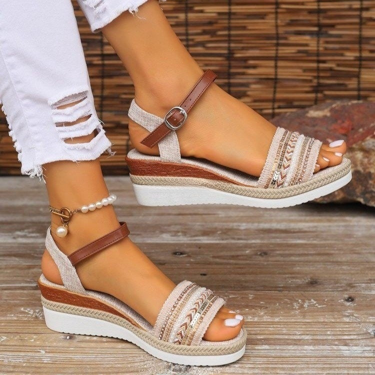 Women's Thick-Soled Wedge Heel One-Strap Sandals