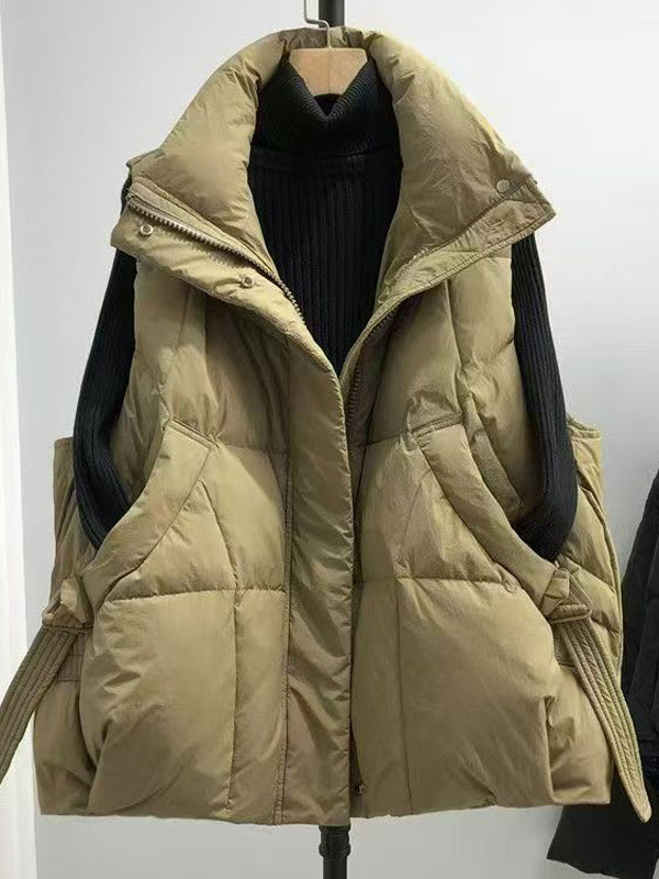 Women's Thickened Polyester Vest with Stand Collar