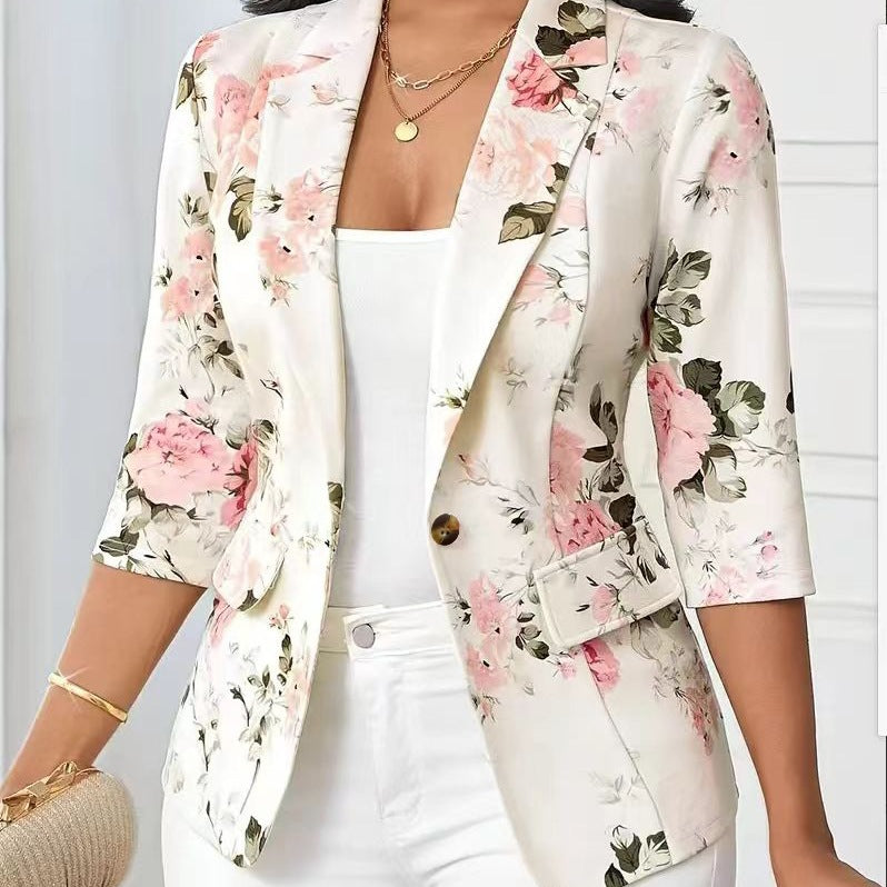 Women's Three-Quarter Sleeve Printed Fashion Versatile Jacket