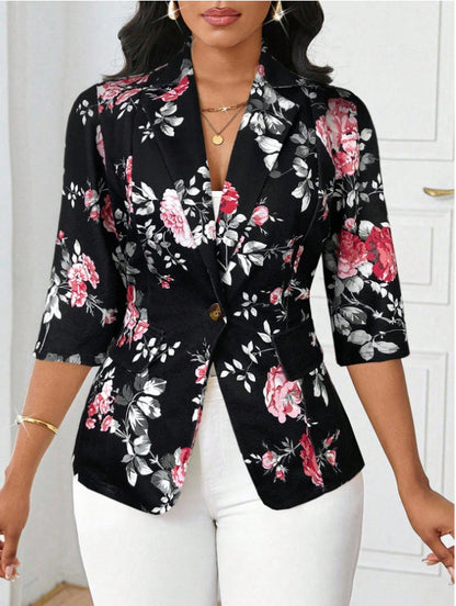 Women's Three-Quarter Sleeve Printed Fashion Versatile Jacket