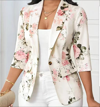 Women's Three-Quarter Sleeve Printed Fashion Versatile Jacket
