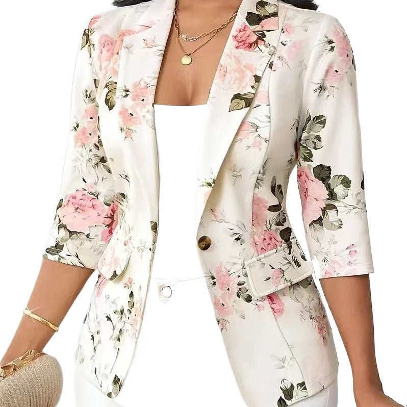 Women's Three-Quarter Sleeve Printed Fashion Versatile Jacket