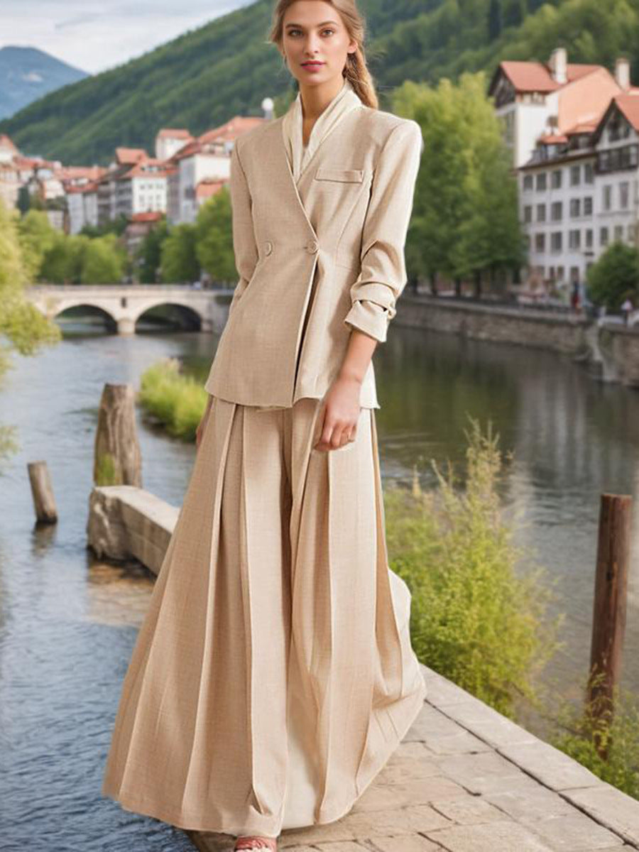 Women's Tie-Waist Blazer and Straight-Leg Pants Set