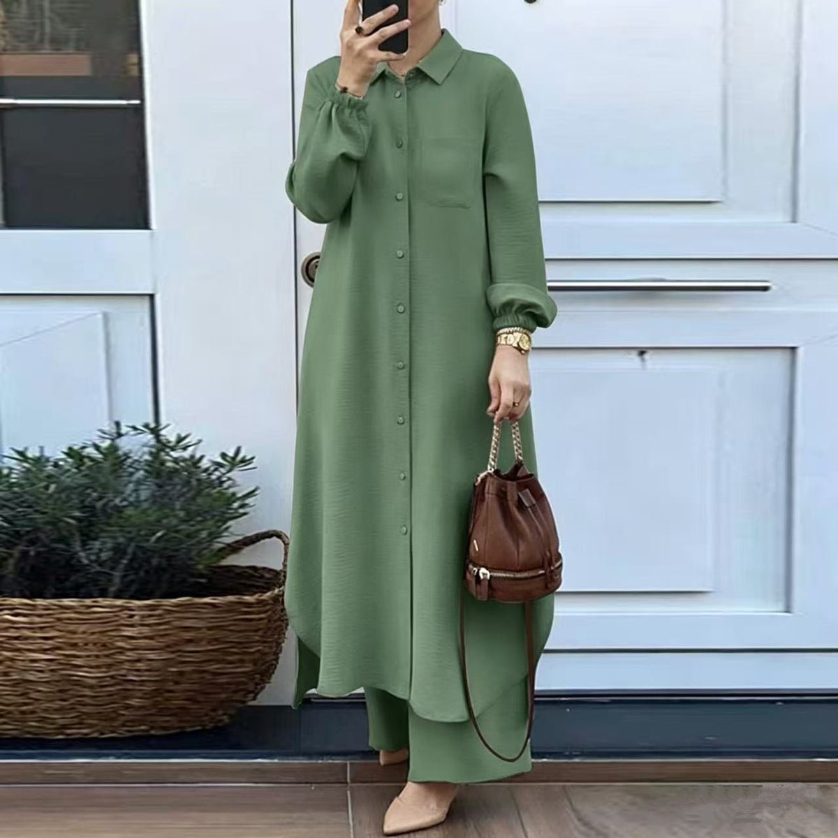Women's Two-Piece Shirt and Trousers Set