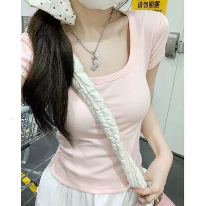 Women's U-Neck Slim Fit T-Shirt Short Sleeve Top