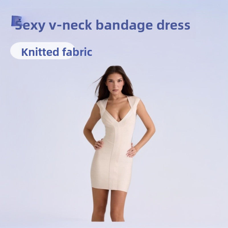 Women's V-Neck Bandage Bodycon Dress
