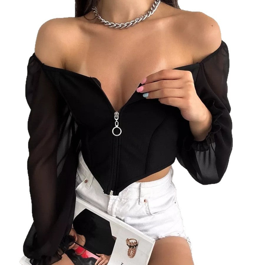 Women's V-Neck Chiffon Lantern Sleeve Cardigan