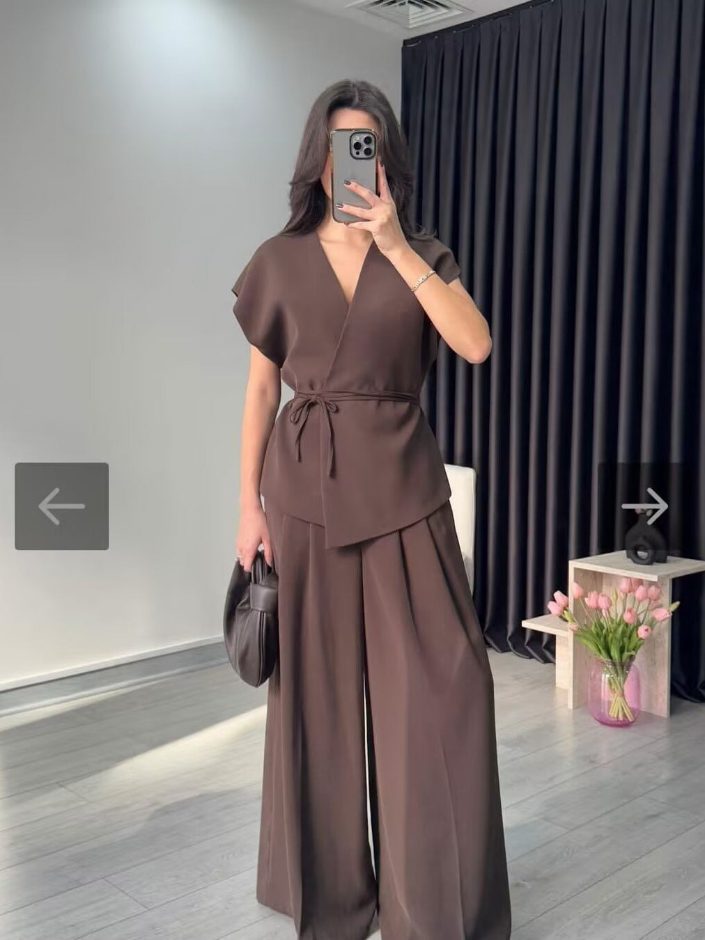 Women's V-Neck Kimono Sleeve Shirt and Pants Set