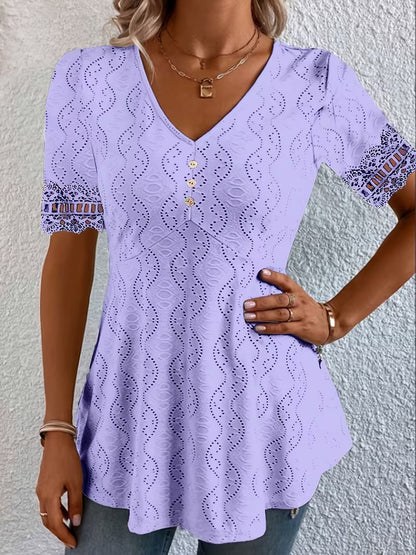 Women's V-Neck Lace Short Sleeve Top