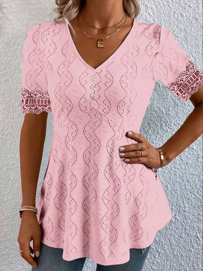 Women's V-Neck Lace Short Sleeve Top