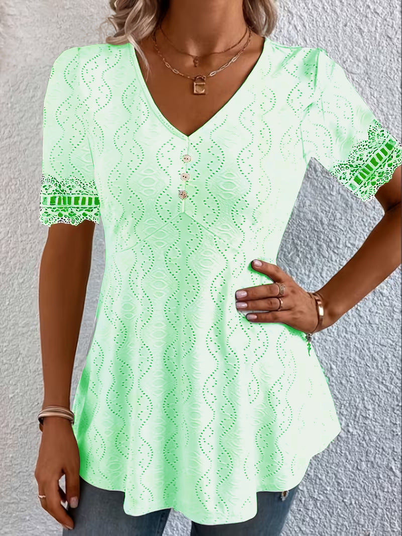 Women's V-Neck Lace Short Sleeve Top