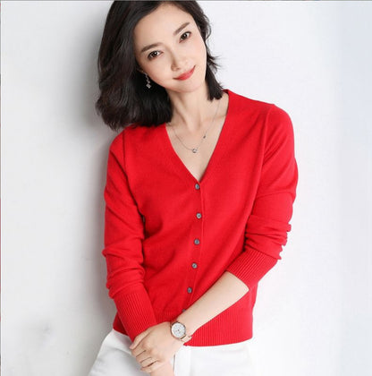 Women's V-neck Long Sleeve Cardigan
