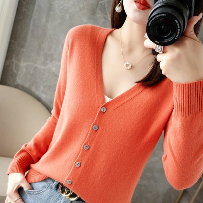 Women's V-neck Long Sleeve Cardigan