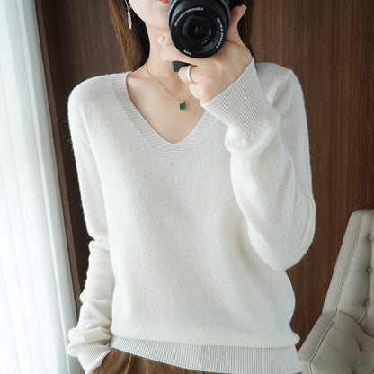 Women's V-neck long-sleeved knitted top