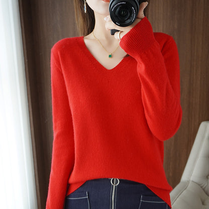 Women's V-neck long-sleeved knitted top