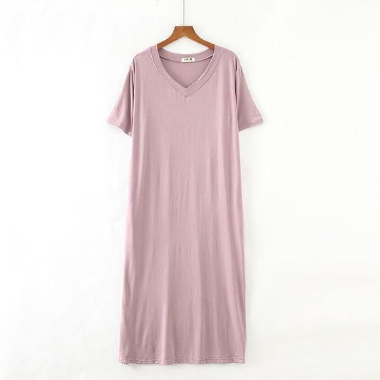Women's V-Neck Modal Long Dress with Side Split