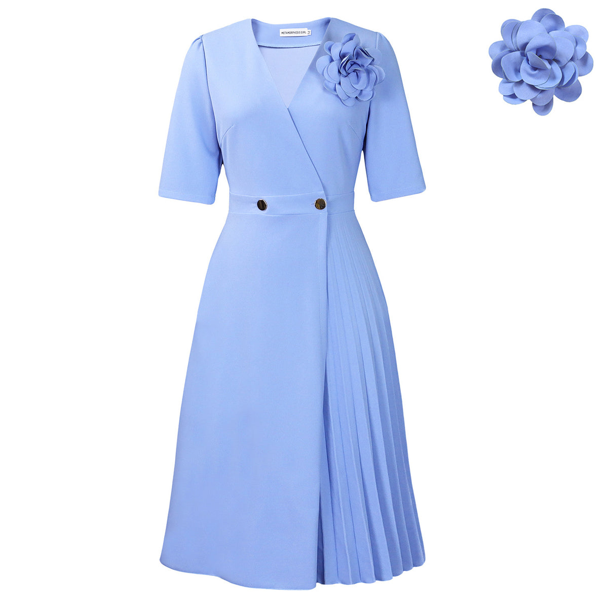 Women's V-neck Pleated Summer Dress