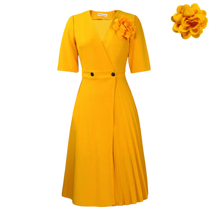Women's V-neck Pleated Summer Dress