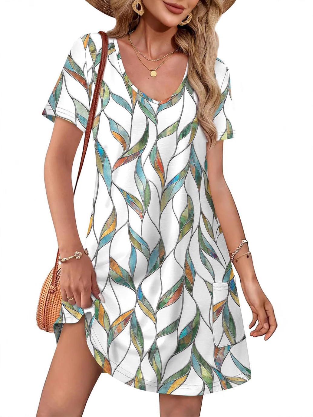 Women's V-Neck Pocket A-Line Summer Dress