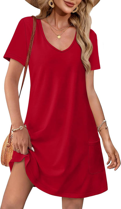 Women's V-Neck Pocket A-Line Summer Dress