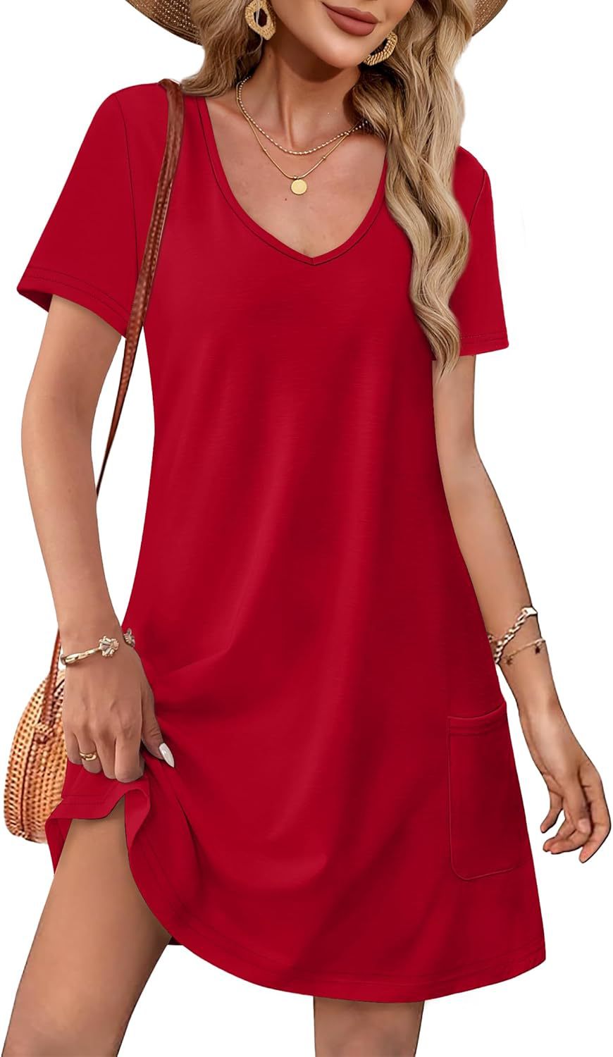 Women's V-Neck Pocket A-Line Summer Dress