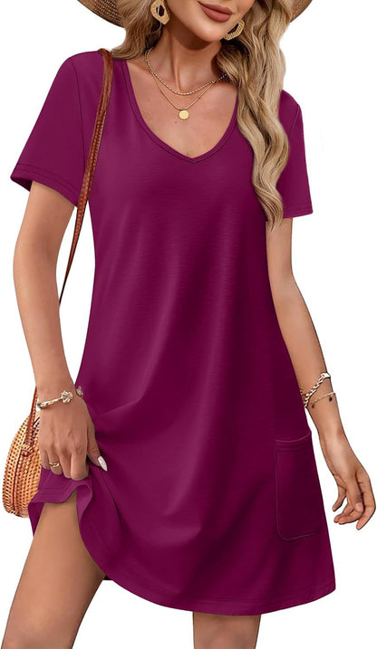 Women's V-Neck Pocket A-Line Summer Dress