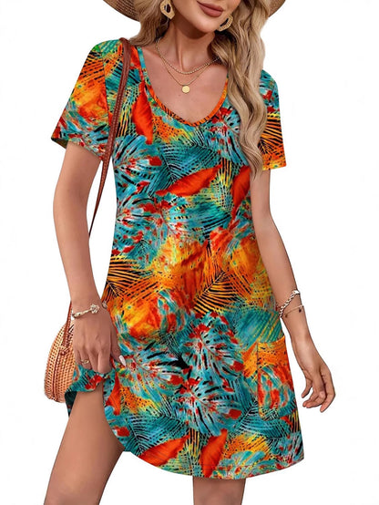 Women's V-Neck Pocket A-Line Summer Dress