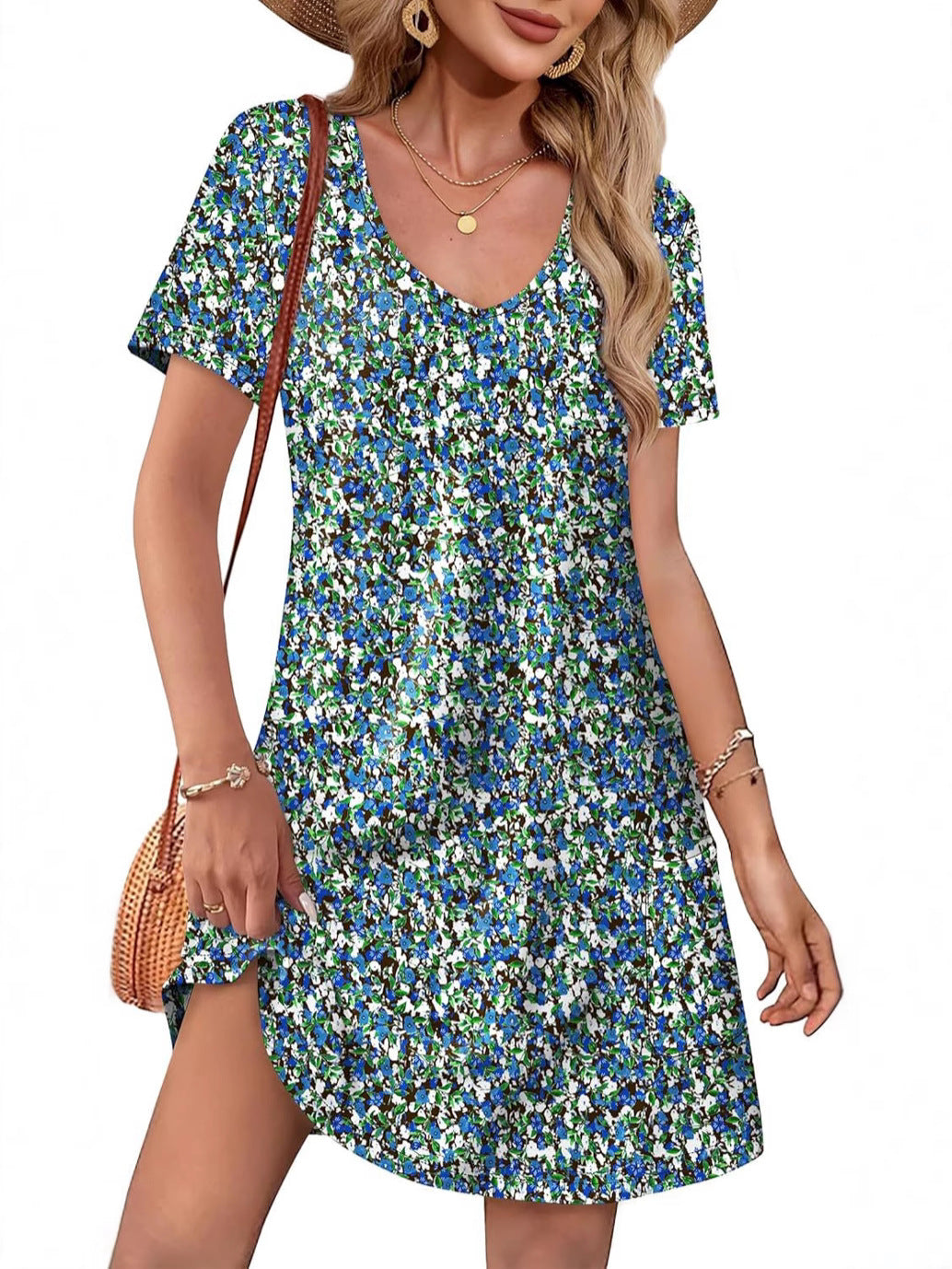 Women's V-Neck Pocket A-Line Summer Dress