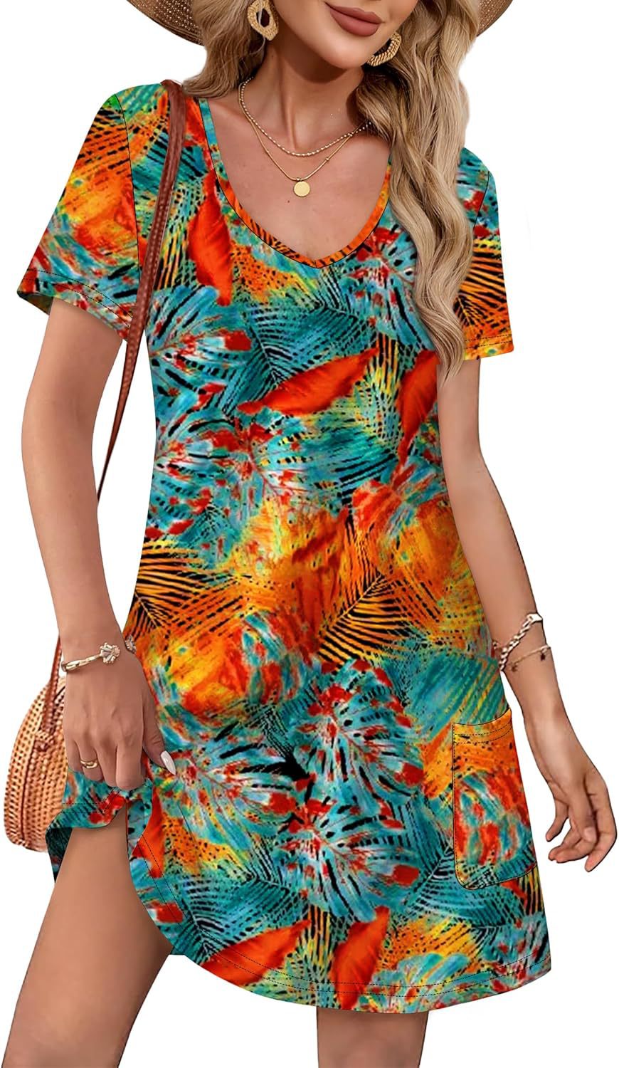 Women's V-Neck Pocket A-Line Summer Dress