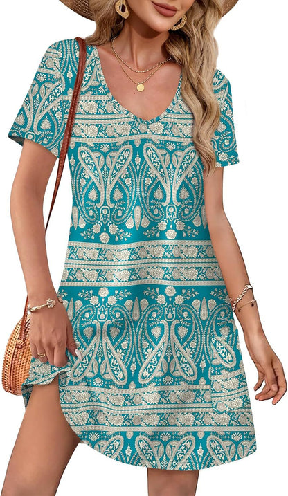 Women's V-Neck Pocket A-Line Summer Dress