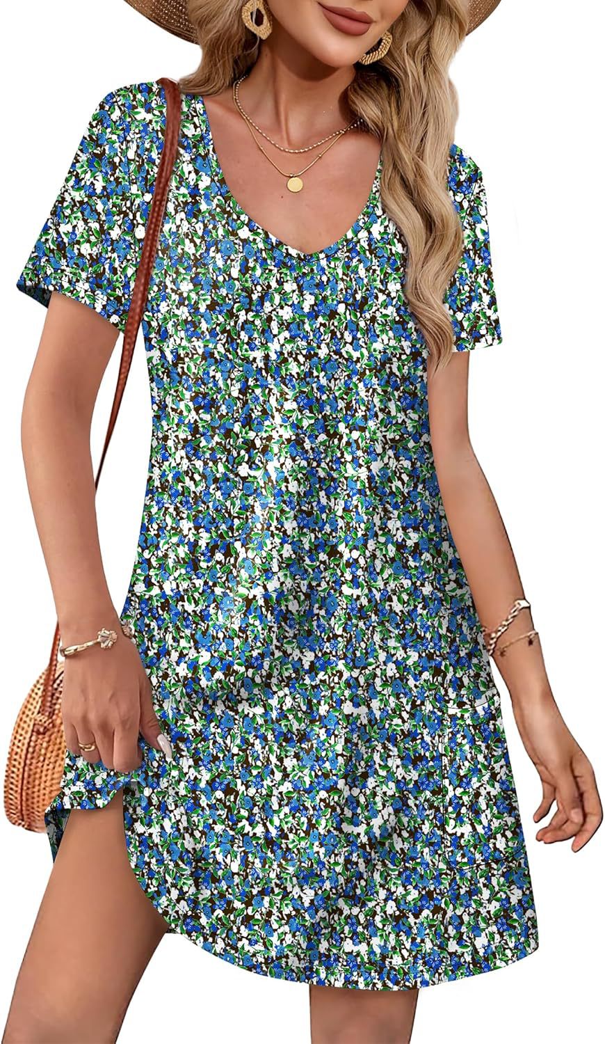 Women's V-Neck Pocket A-Line Summer Dress