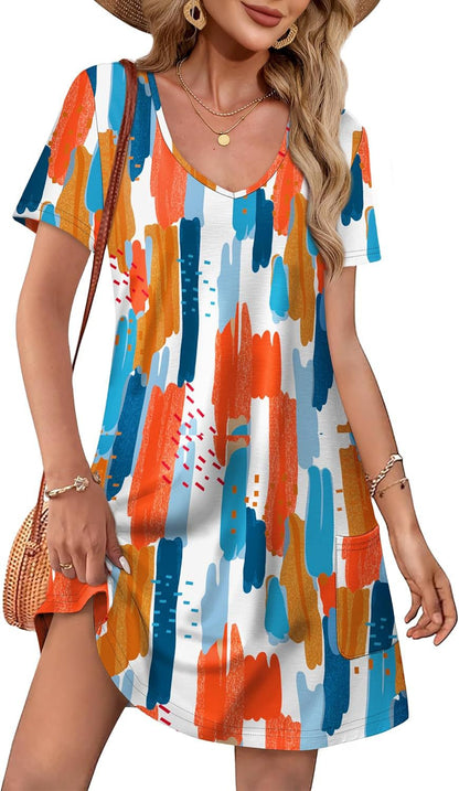 Women's V-Neck Pocket A-Line Summer Dress