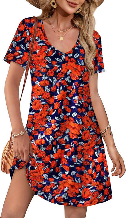 Women's V-Neck Pocket A-Line Summer Dress
