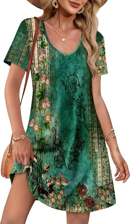 Women's V-Neck Pocket A-Line Summer Dress