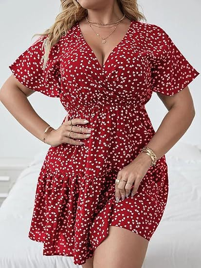 Women's V-Neck Ruffled Short-Sleeve Wrap Dress