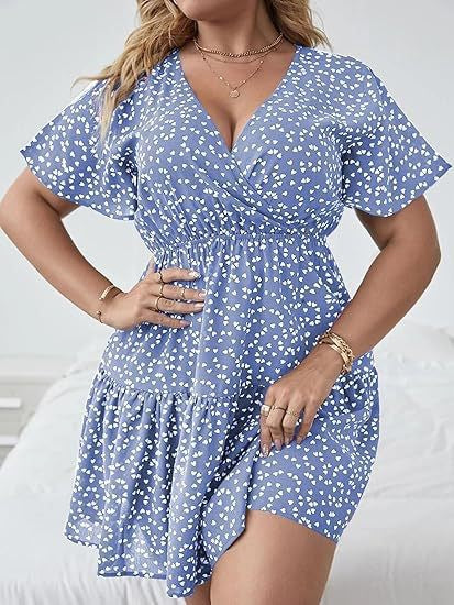 Women's V-Neck Ruffled Short-Sleeve Wrap Dress