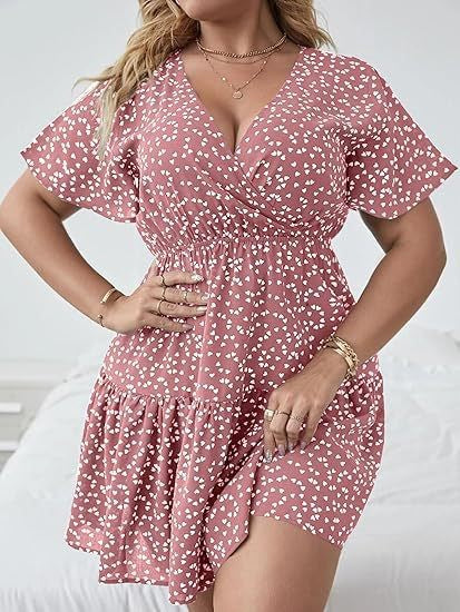 Women's V-Neck Ruffled Short-Sleeve Wrap Dress