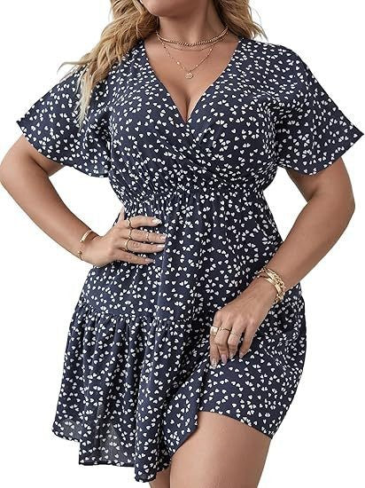Women's V-Neck Ruffled Short-Sleeve Wrap Dress