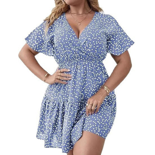 Women's V-Neck Ruffled Short-Sleeve Wrap Dress