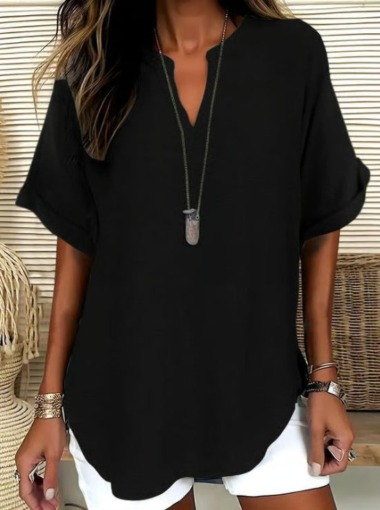 Women's V-Neck Short Sleeve Printed Shirt