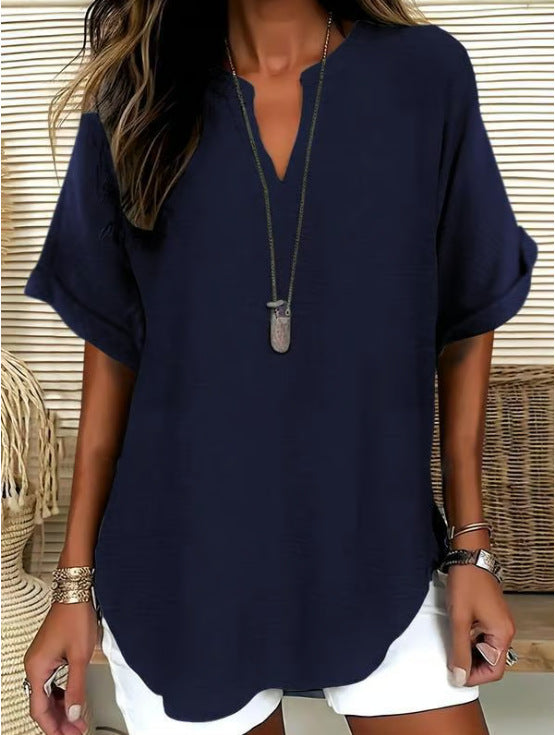 Women's V-Neck Short Sleeve Printed Shirt