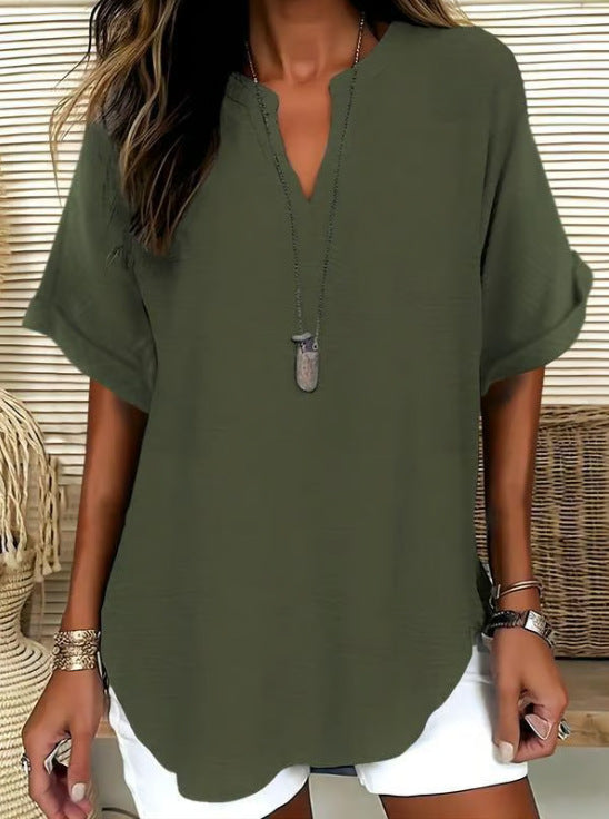 Women's V-Neck Short Sleeve Printed Shirt