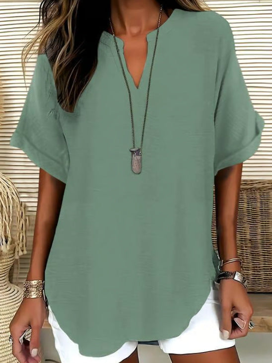 Women's V-Neck Short Sleeve Printed Shirt
