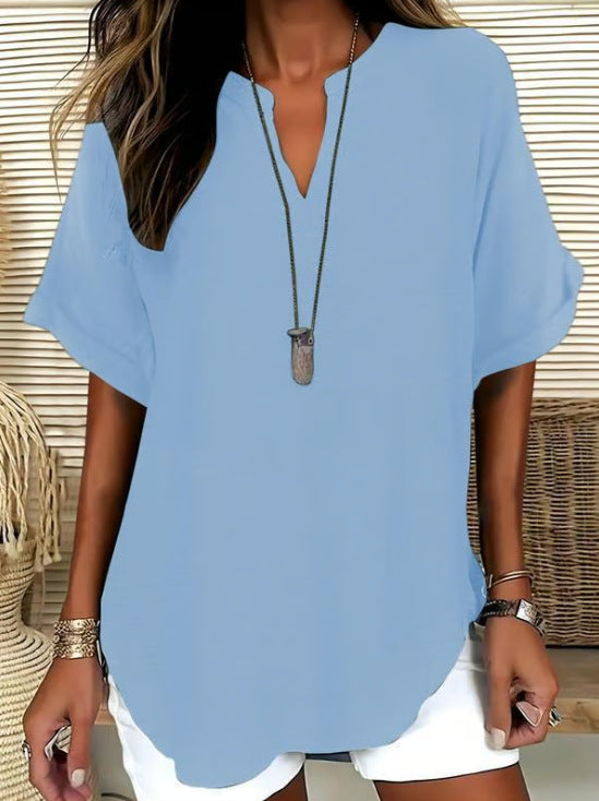 Women's V-Neck Short Sleeve Printed Shirt