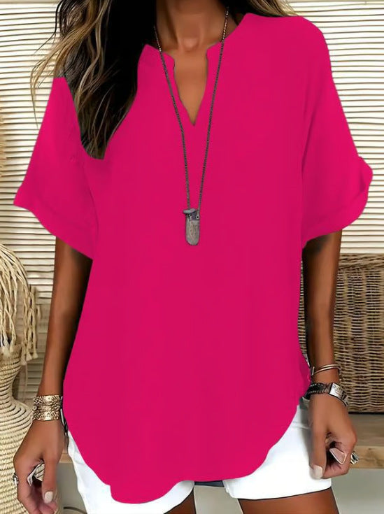 Women's V-Neck Short Sleeve Printed Shirt