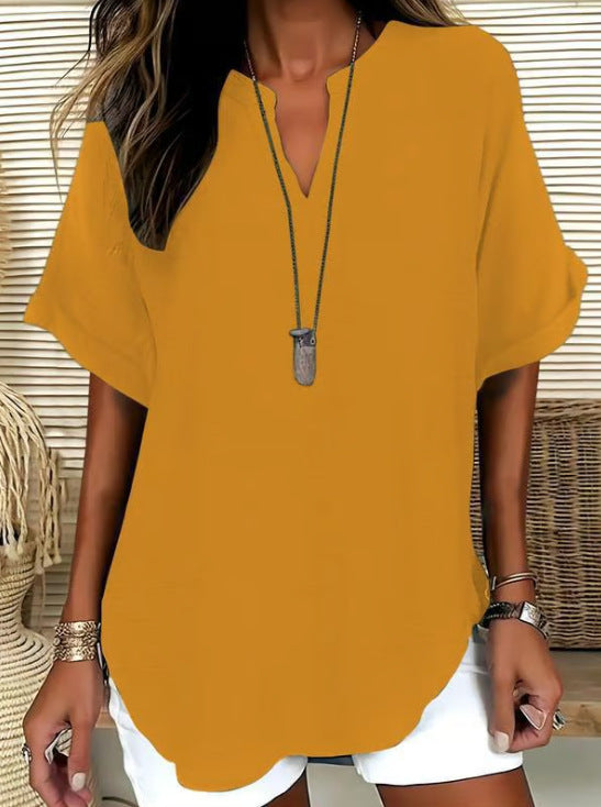 Women's V-Neck Short Sleeve Printed Shirt