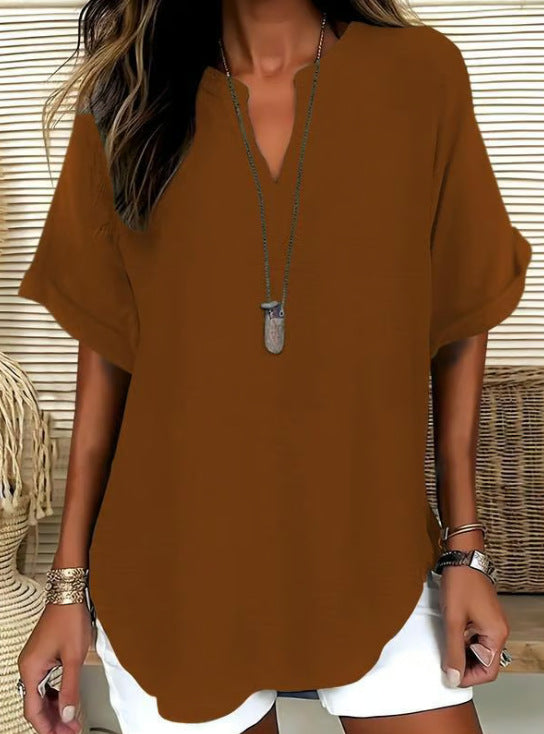 Women's V-Neck Short Sleeve Printed Shirt